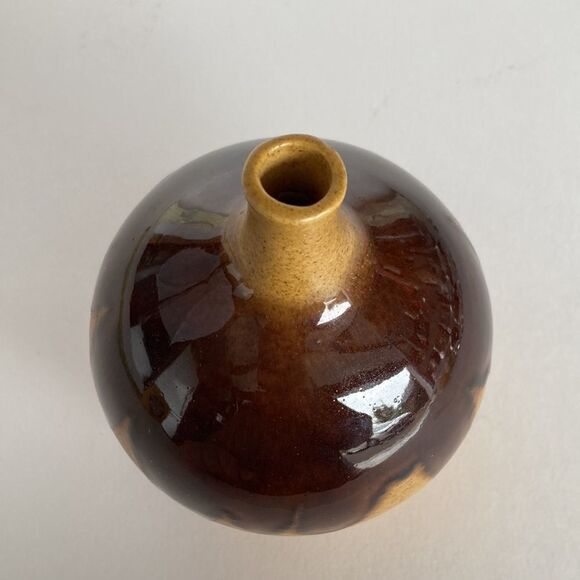 Vintage 1978 Art Studio Drip Glaze Pottery Small Round Bud Vase Boho Earth Tones - Picture 3 of 7